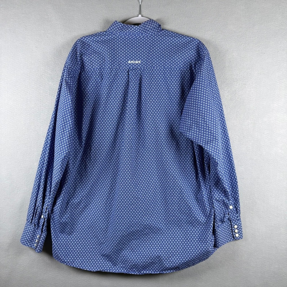 Ariat Mens L Shirt Blue Geometric Pearl Snap Western Cowboy Workwear Classic - Picture 2 of 9